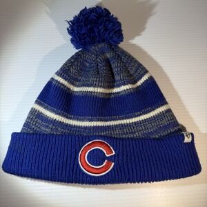 Chicago Cubs Knit Winter Hat '47 Beanie W/ Pom Embroidered C Red White Blue EUC